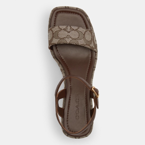 New Coach Gale Wedge Sandal In Signature Jacquard- Brown Maple 🍁 - Picture 2 of 5